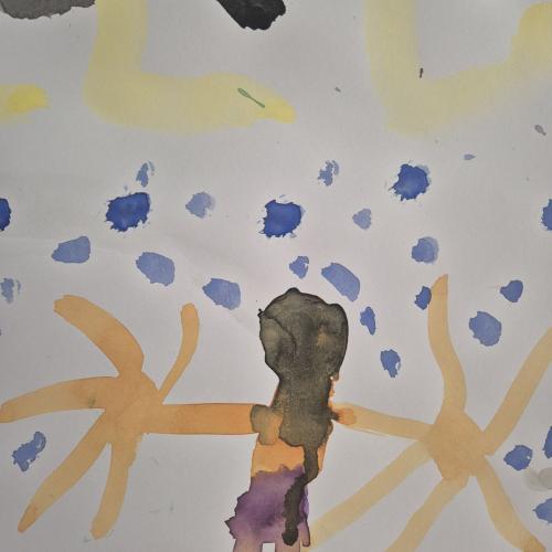 Kinderzeichnung mit Wasserfarben